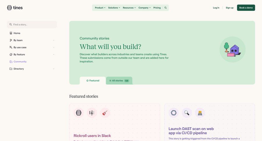 Tines
			community file upload modal competition case studies bot builder ui page example