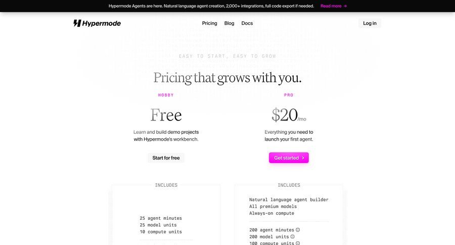 Hypermode
				plans & pricing ui page example