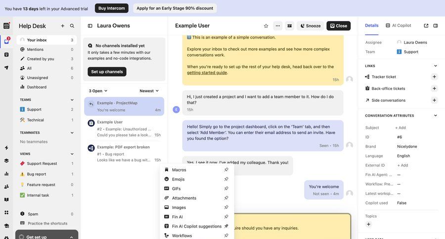 Intercom
			 sidebar navigation conversational ui three-column grid content hierarchy user data inbox dropdown filters task communication sidebar communication chat menu modern check out conversational customer support chat connect service contextual help suggestion option menu ui page example