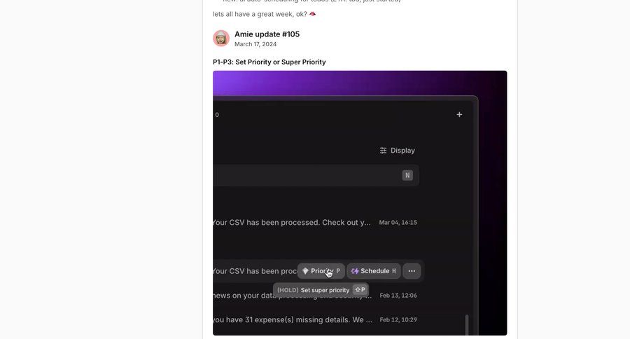 Amie
				changelog (product) ui page example