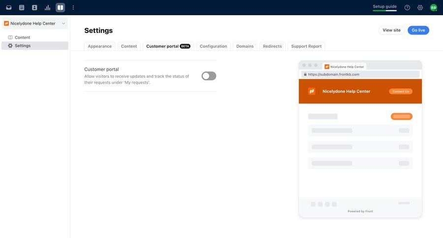 Front
			 configuration settings grid sidebar customer portal ui page example