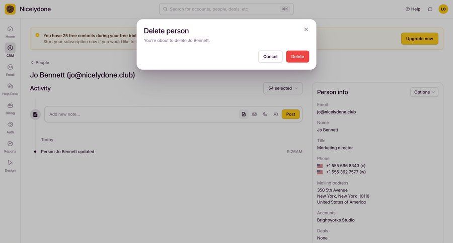 Outseta
			modal & popover delete confirmation sidebar navigation account management confirmation confirmation screen account deletion sidebar confirmation message ui page example
