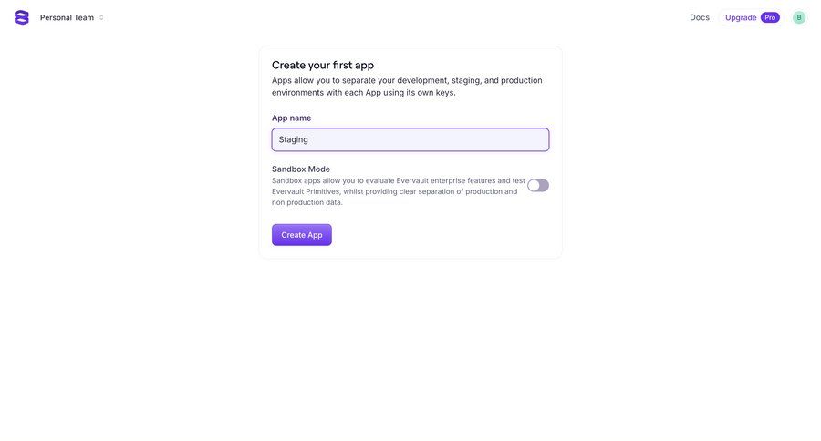 Evervault
			 configuration settings onboarding form full screen modal parameters create enterprise settings version control ui page example