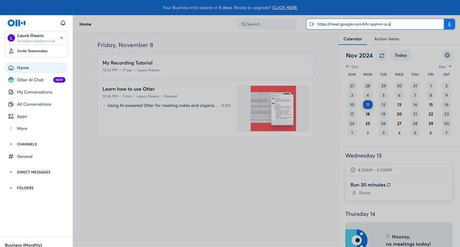 Otter
			home messaging timeline collaboration team collaboration dashboard onboarding scheduling meetings call recording sidebar personal space menu tips timeline ui modern voice meeting ui page example