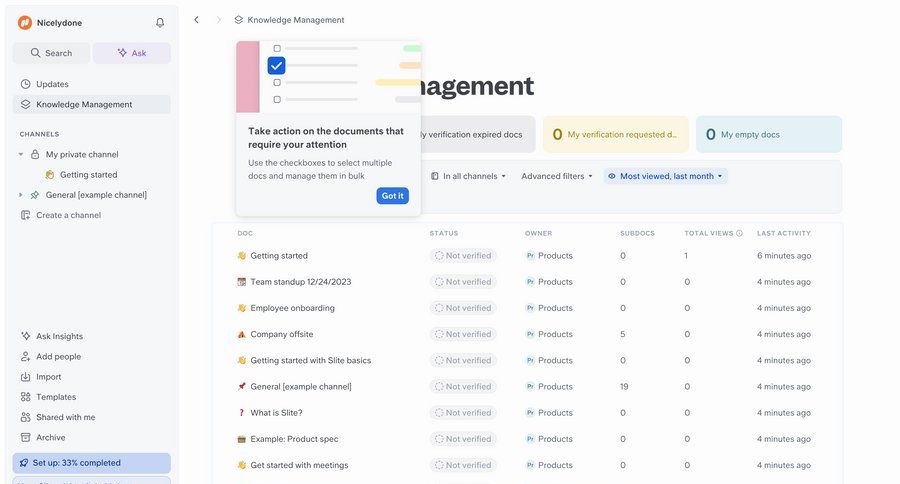 Slite
			list filters table product tour collaboration dashboard sidebar navigation document management data display document list dropdown filters progress bar table pagination ui page example