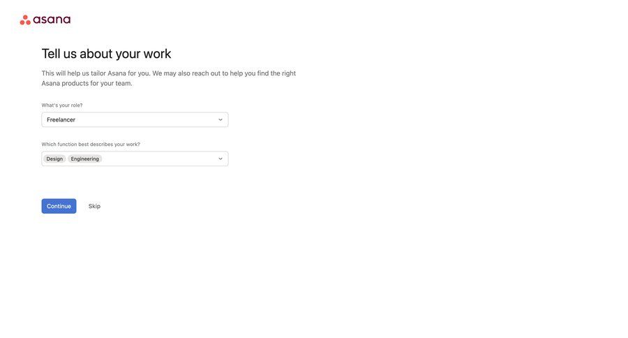 Asana
				onboarding page example