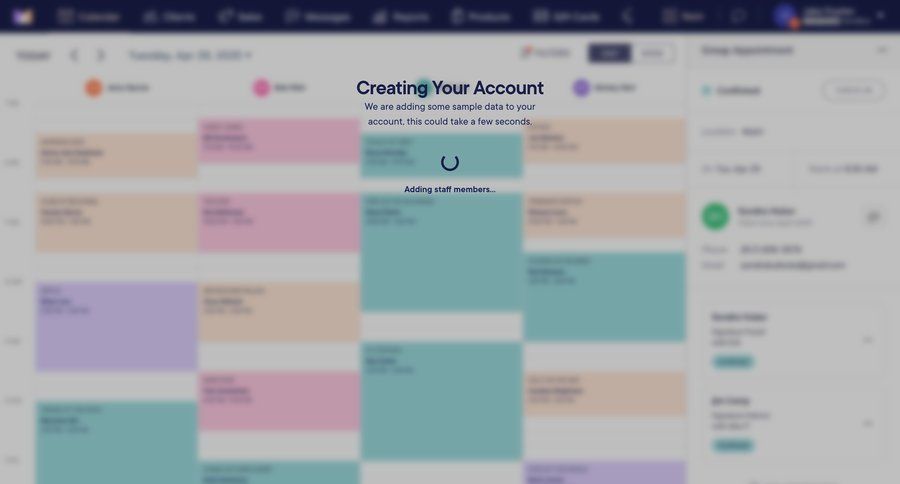 Mangomint
			onboarding loading state account setup modal screen onboarding account setup progress indicator account creation loading ui page example