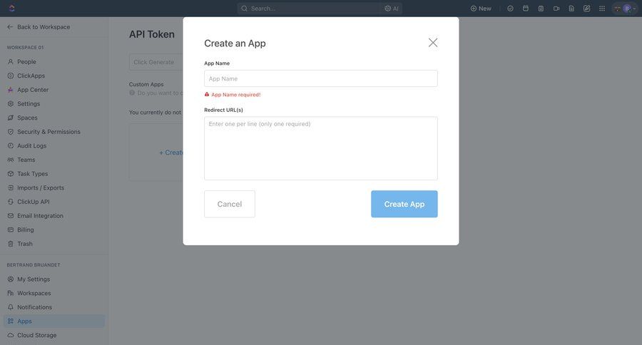 ClickUp
			 modal screen form modal dialog audit log alert api integration ui page example