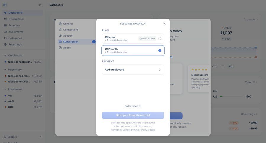 Copilot
			 paywall saas pricing ui page example