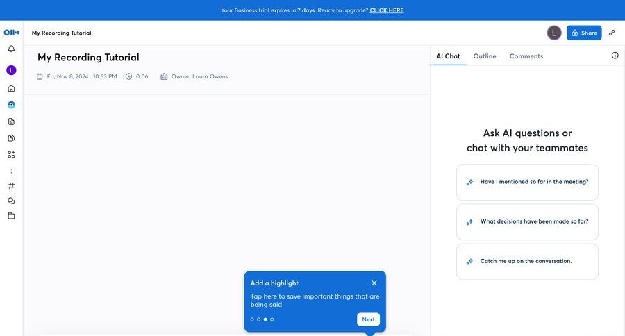 Otter
			comments & reactions player collaboration sidebar navigation onboarding video player call recording tutorial sidebar chat tips progress bar modern review voice meeting sharing ui page example