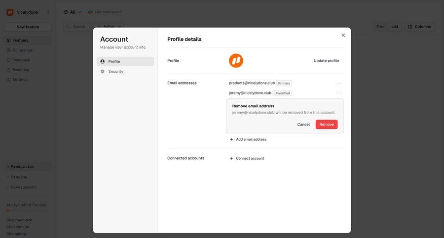 Reflag
			 user profile settings security account management account settings profile management email confirmation ui page example