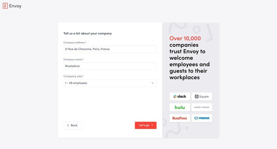 Envoy
				signup page example