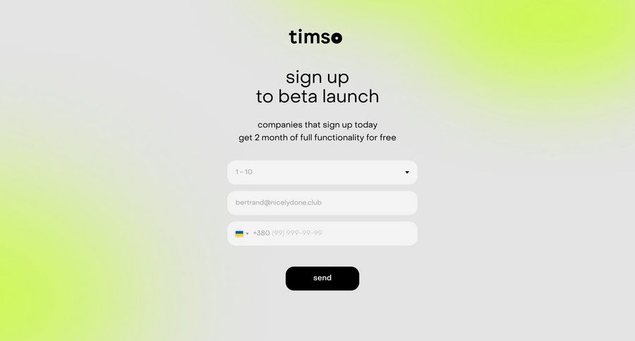 Timso
				signup page example