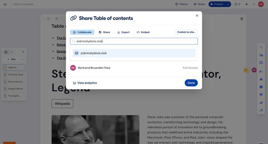 Gamma
			 collaboration export content sharing autocomplete sharing ui page example
