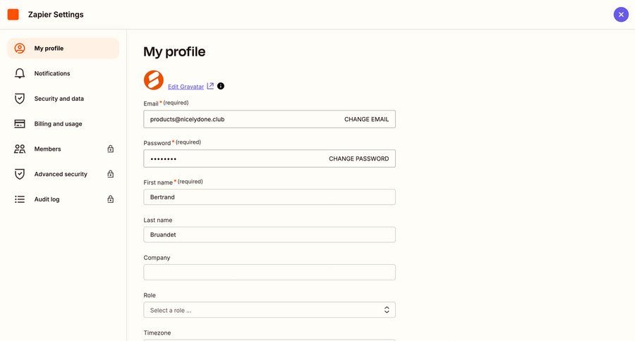 Zapier
			profile settings form modal & popover account settings settings user management onboarding form account setup profile settings account settings sidebar change password ui page example