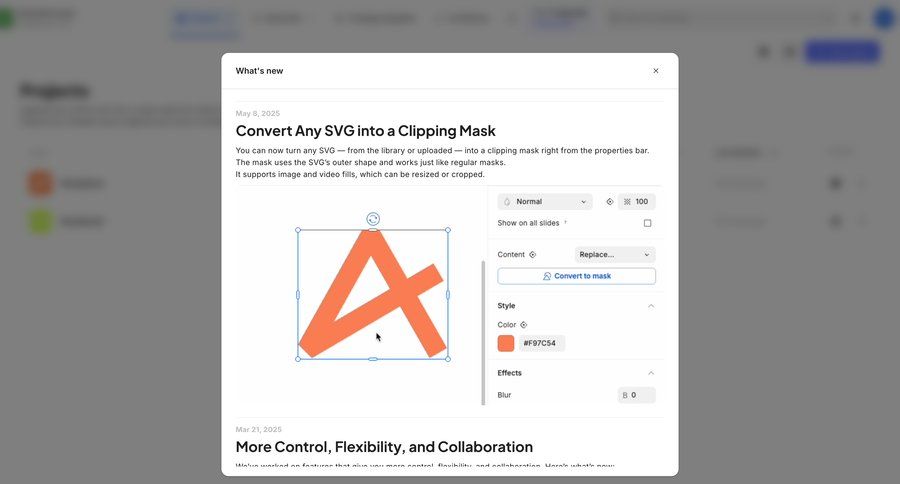 Creatopy
			notification modal & popover changelog (product) modal screen product update ui page example