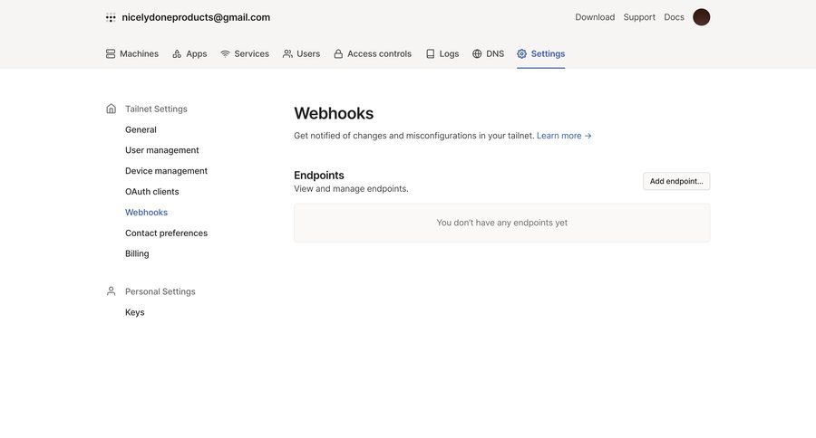 Tailscale
			 configuration settings sidebar navigation sidebar preferences webhook management ui page example