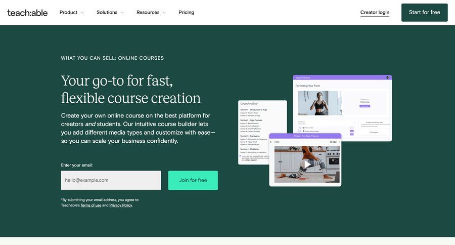 Teachable
			 free plan features management payment options product packages checkout screen payment page accordion payment confirmation connect service affiliate program pricing calculator ui page example