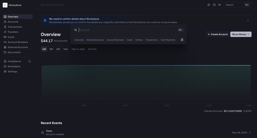 Increase
			modal & popover command palette modal finance cards ui command k summary ui page example