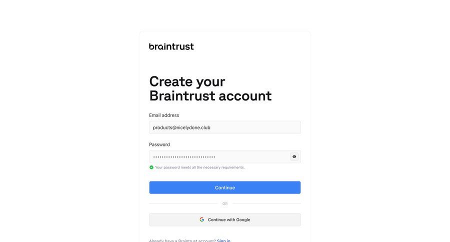 Braintrust
				signup page example