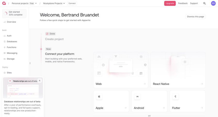 Appwrite
			 project setup ui page example