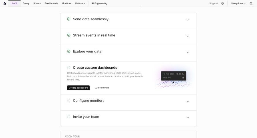 Axiom
			create list onboarding information state product tour getting started ui page example