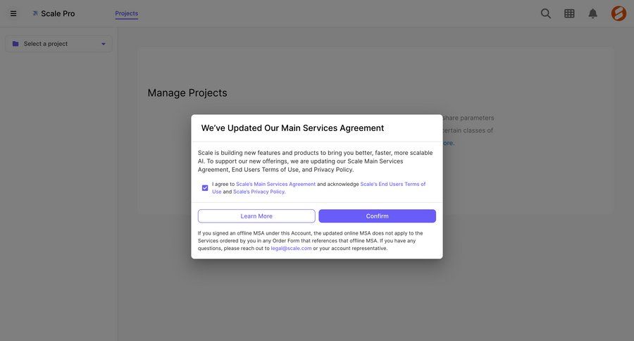 Scale
			 modal screen artificial intelligence onboarding account setup modal dialog full-screen layout ui page example