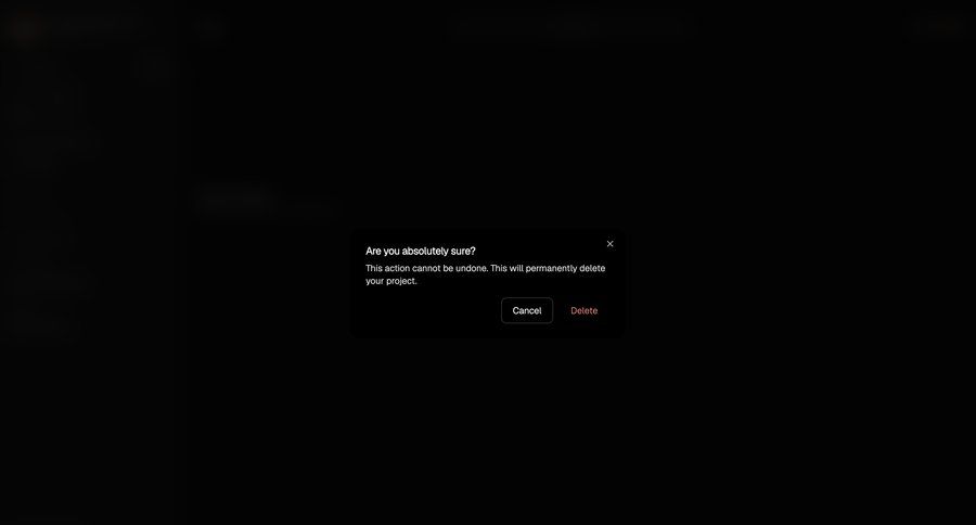 Flora
			 data management modal dialog confirmation screen dark theme cancel deletion ui page example