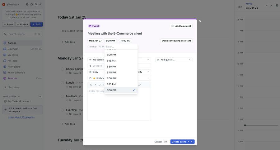 Motion
			 task management modal screen form scheduling meetings date picker datepicker chonology time picker date filter time selector meeting time management ui page example