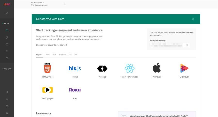 Mux
			 grid onboarding data visualization integration video player data integration sdk integration dashboard warning ui page example