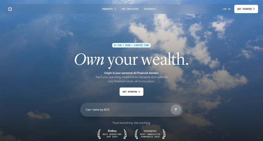 Origin Financial
				landing page ui page example