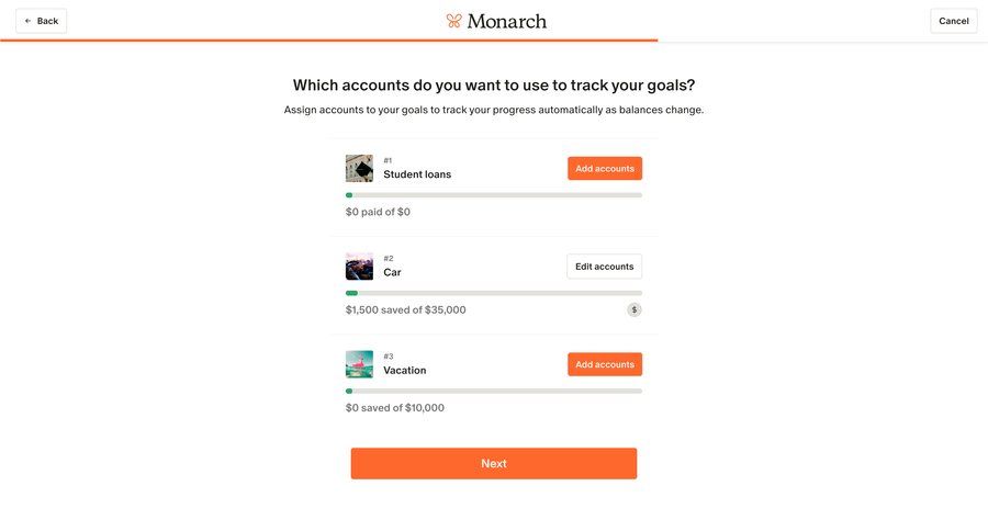 Monarch
			 account management onboarding form account setup finance fintech progress indicator setup on boarding progress bar ui page example