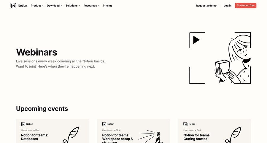 Notion
			webinars navigation bar project management team collaboration register media assets remote contractor management ui page example