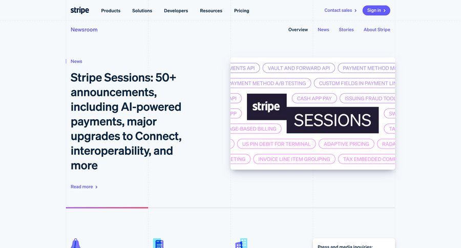 Stripe
			press announcement circular progress customer stories payment method checkout screen press release rp ui page example