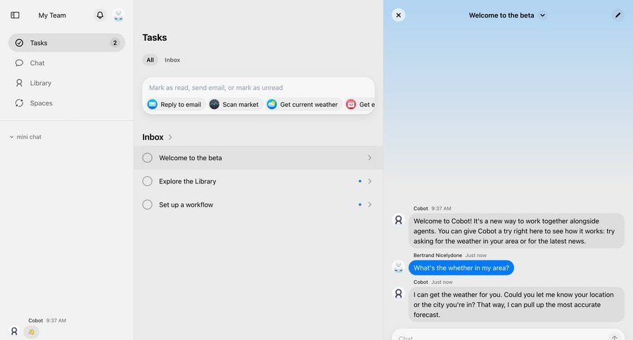 Cobot
			onboarding product tour task management collaboration sidebar navigation inbox chat messages ui page example