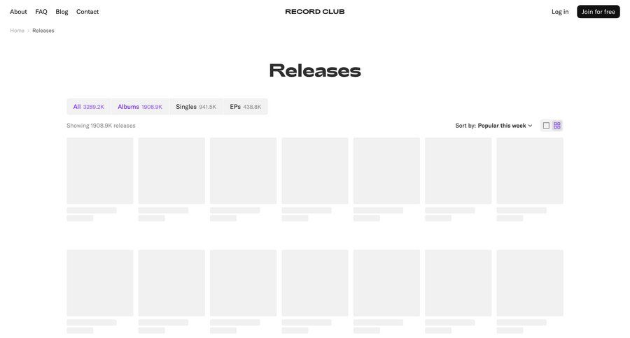 Record club
			 personal space filter options progress loading loader controls ui page example
