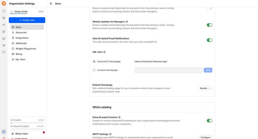 FeatureOS
			 configuration settings sidebar navigation email sidebar homepage ui page example