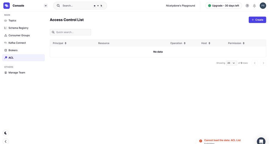 Conduktor
			 sidebar security data management alert access control table pagination create table headers data governance ui page example