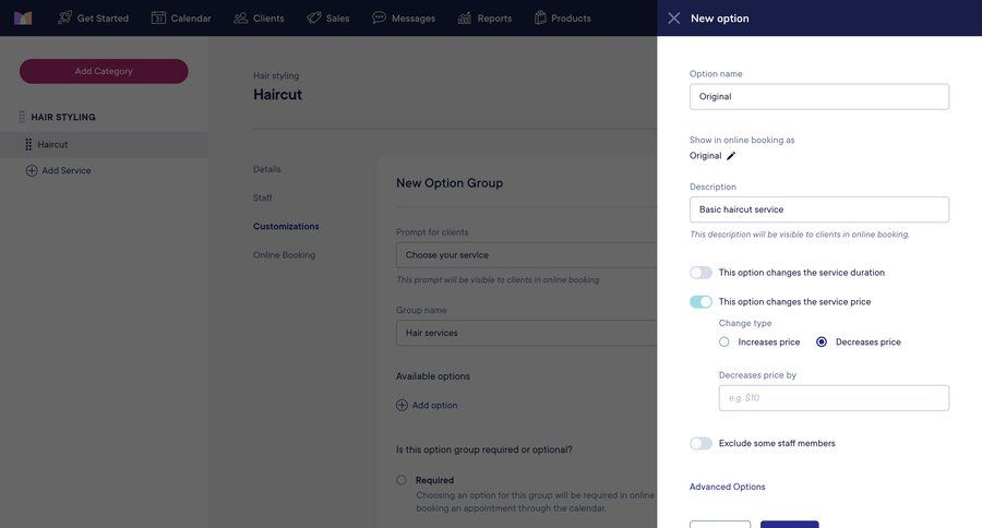 Mangomint
			 modal screen configuration e-commerce form create ui page example