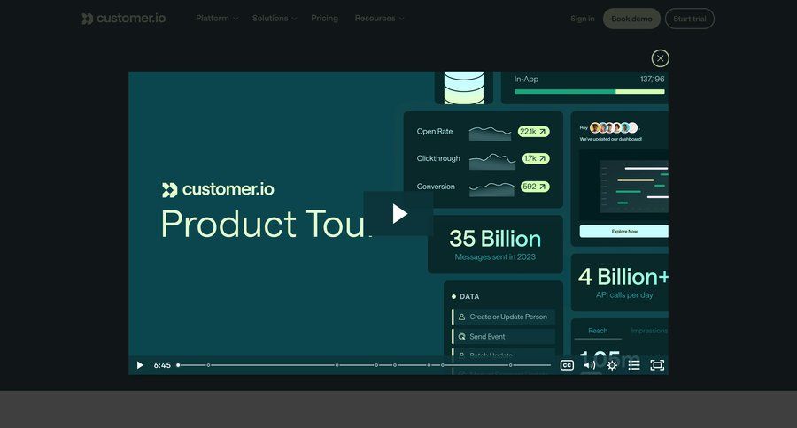 Customer.io
			 tutorial guide guided tour crm dashboard ui page example