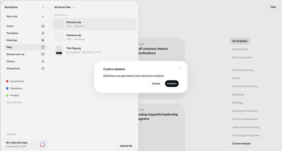 Sana
			 content management confirmation file upload file management file list screen file upload modal sidebar menu upload file progress progress bar ui page example