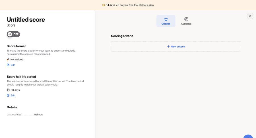 Ortto
			 data management configuration data analysis modal screen audience management lead scoring ui page example