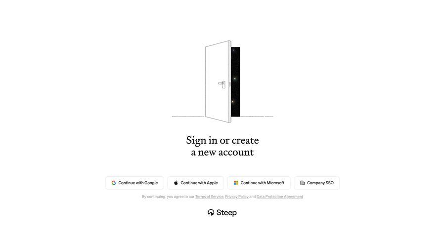 Steep
			 onboarding user authentication account creation authentication user account login auth sign in signup create new account register ui page example