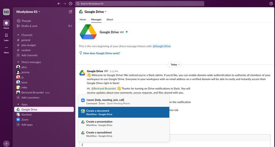 Slack
			 modal screen collaboration modal interaction document creation integration setup integration search suggestions suggestion ui page example