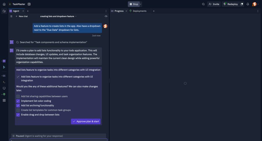 Replit
			 task management collaboration dashboard project management artificial intelligence onboarding progress indicator list management drag & drop task communication sidebar message lists chat interface ui page example