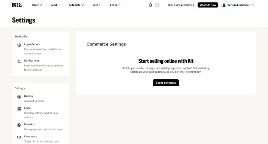 Kit
			 settings e-commerce account management account setup account settings navigating settings billing history sidebar ui page example