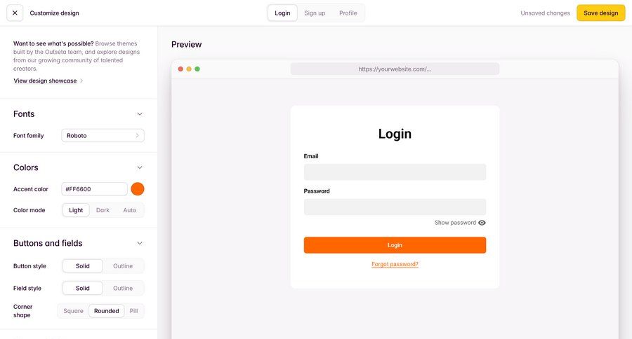 Outseta
			 form user authentication authentication login login page ui page example