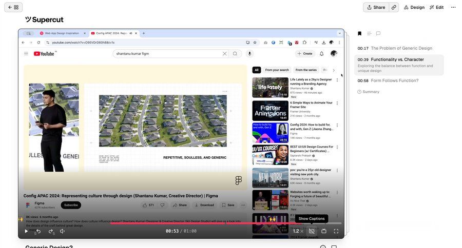 Supercut
			 design video player filter controls filters dropdown dropdown filters sidebar menu search filters sorting filters download filter ui search bar search suggestions suggestion controls ui page example
