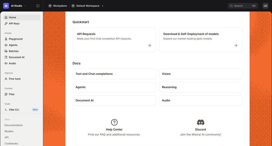 Mistral
				home ui page example