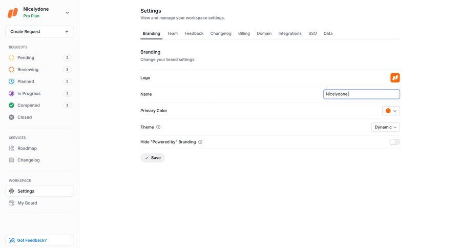 UserJot
			 configuration settings form workspace management ui page example